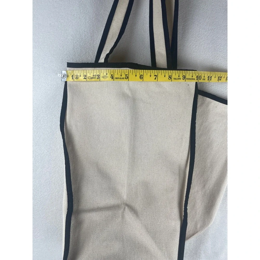 Sezane Canvas Tote Bag Cream Ecru Black Contrast Trim Oversized Shopper Bag